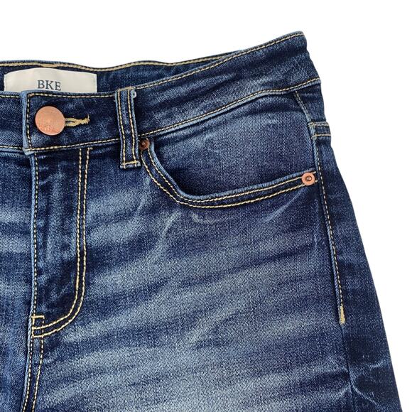BKE Payton Jean Shorts Stretch Dark Wash Denim Blue Frayed Hem Women's 25 - Picture 2 of 9